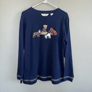 VTG Bechamel Embroidered Dog Long Sleeve Shirt Sweatshirt Woman’s Sz M Blue